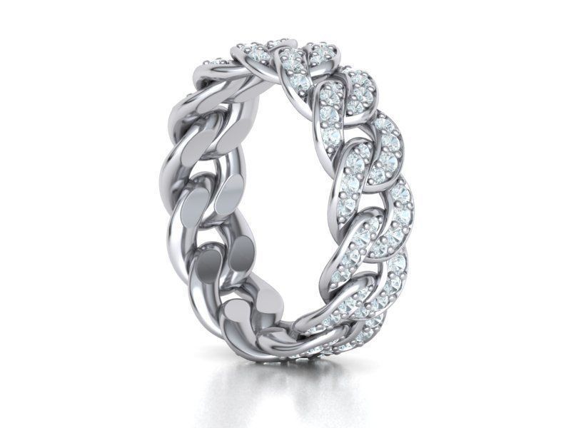 DIAMOND Cuban Link Chain Ring Stackable Ring 7mm wide 8US SIZE 3D print model_9