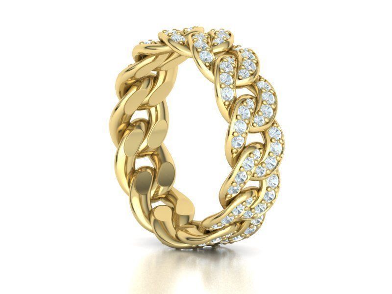 DIAMOND Cuban Link Chain Ring Stackable Ring 7mm wide 8US SIZE 3D print model_10