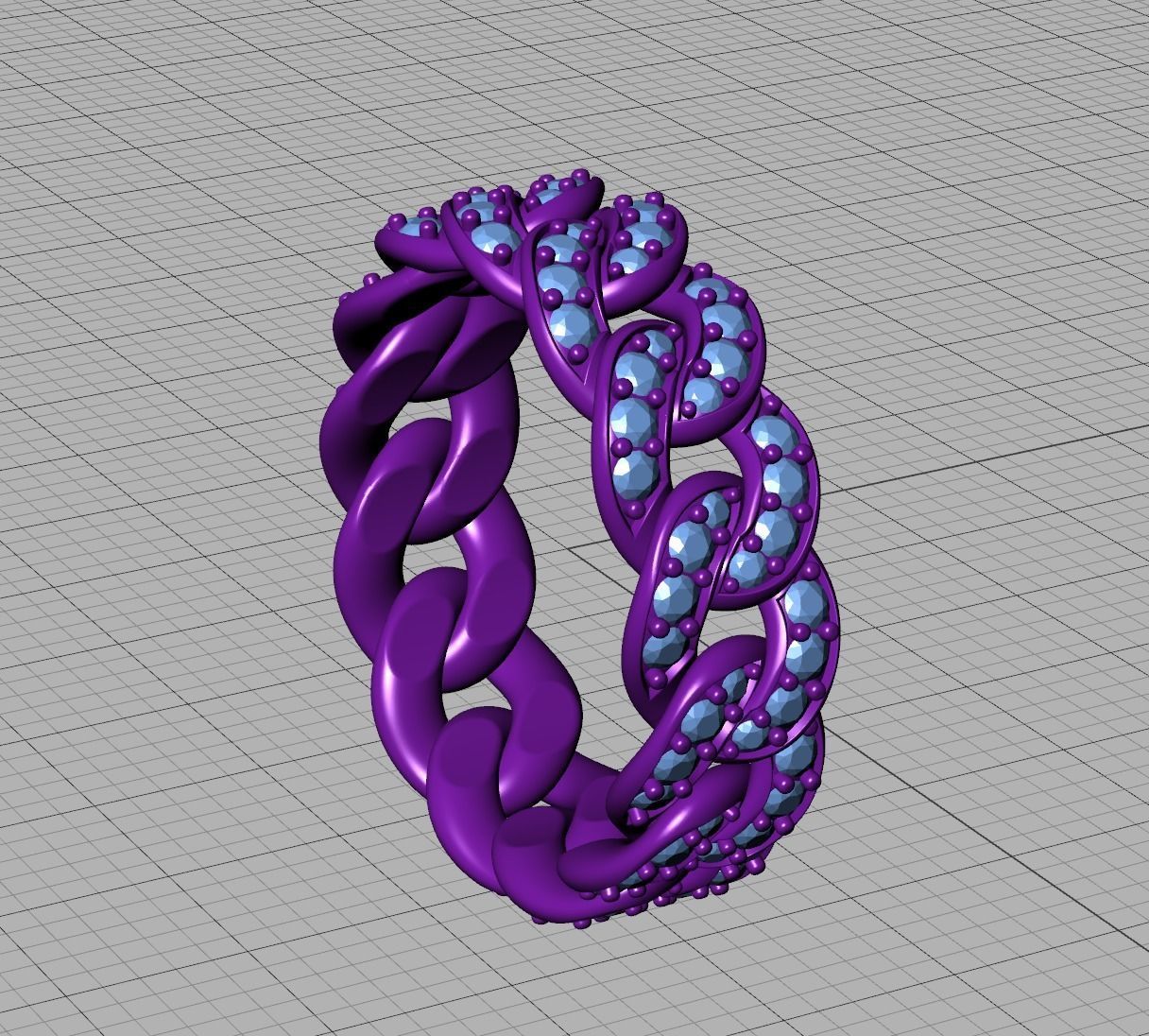 DIAMOND Cuban Link Chain Ring Stackable Ring 7mm wide 8US SIZE 3D print model_18