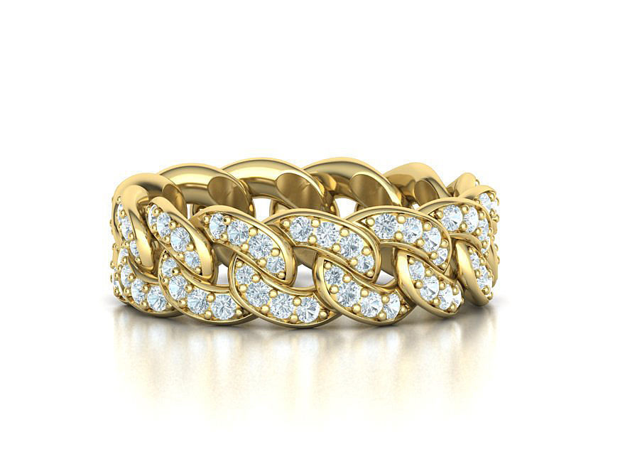 DIAMOND Cuban Link Chain Ring Stackable Ring 7mm wide 8US SIZE 3D print model_4