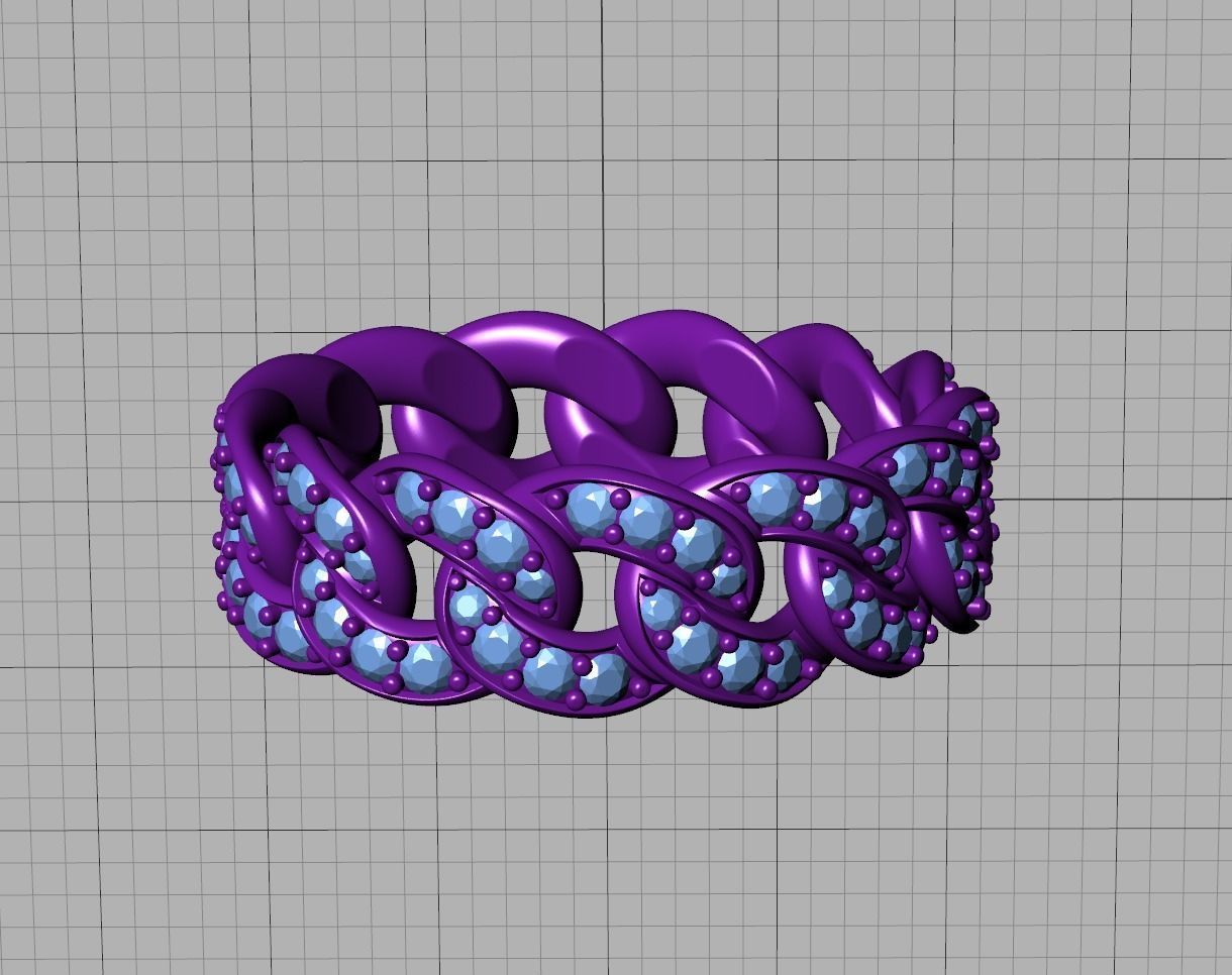 DIAMOND Cuban Link Chain Ring Stackable Ring 7mm wide 8US SIZE 3D print model_20