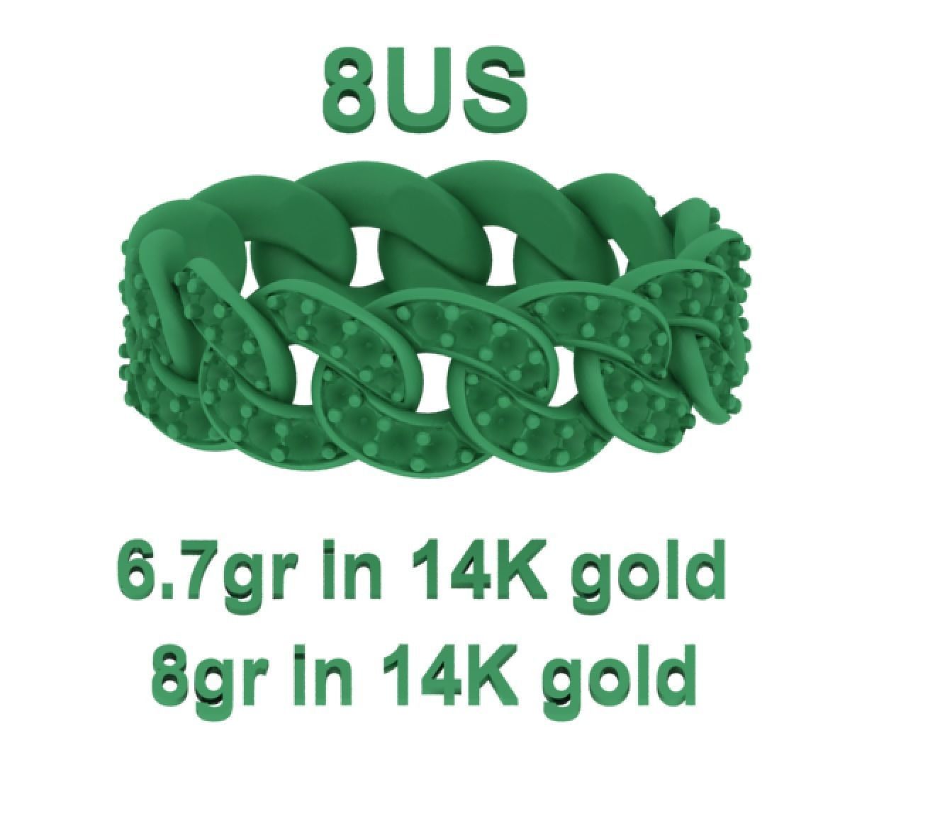 DIAMOND Cuban Link Chain Ring Stackable Ring 7mm wide 8US SIZE 3D print model_6