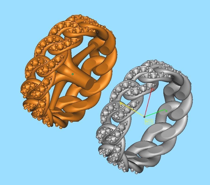 DIAMOND Cuban Link Chain Ring Stackable Ring 7mm wide 8US SIZE 3D print model_7