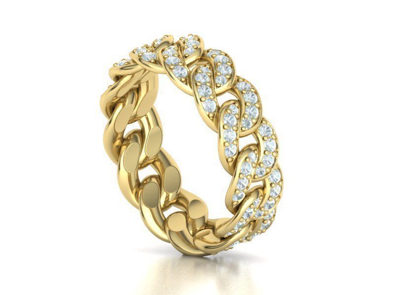 DIAMOND Cuban Link Chain Ring Stackable Ring 7mm wide 8US SIZE 3D print model_13