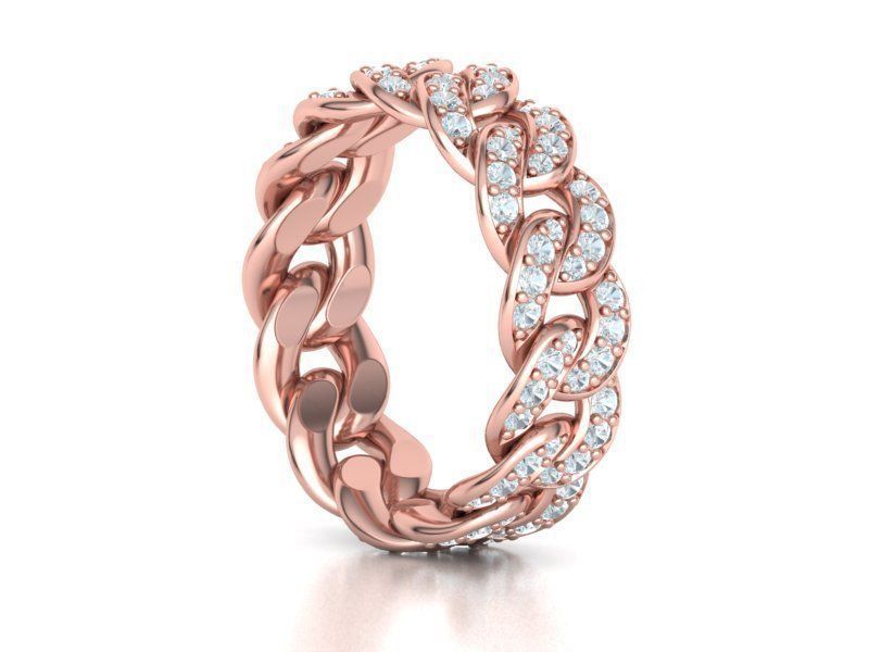 DIAMOND Cuban Link Chain Ring Stackable Ring 7mm wide 8US SIZE 3D print model_8