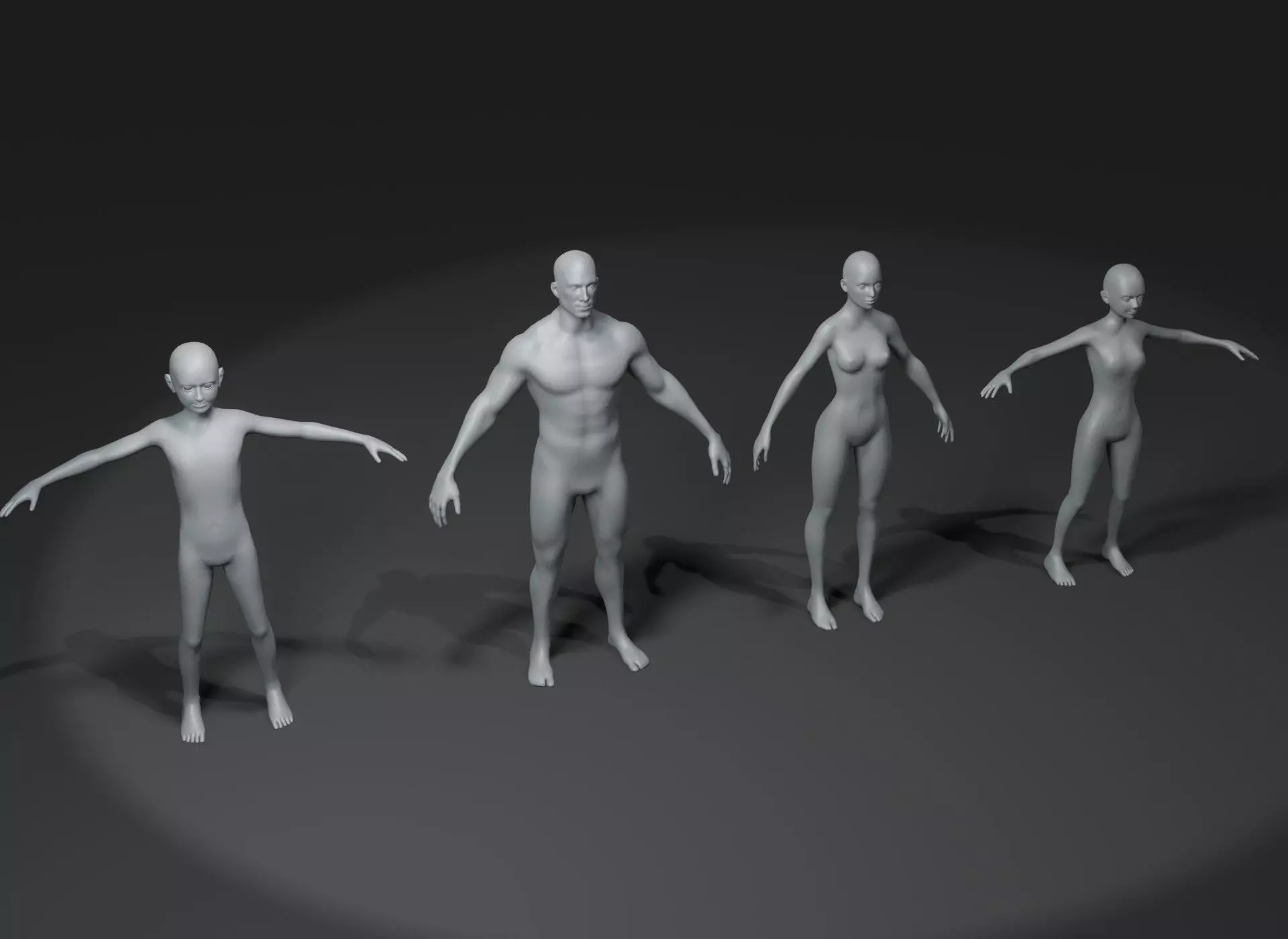 Human Body Base Mesh 3D Model Family Pack 10k Polygons 3D Model Collection_0