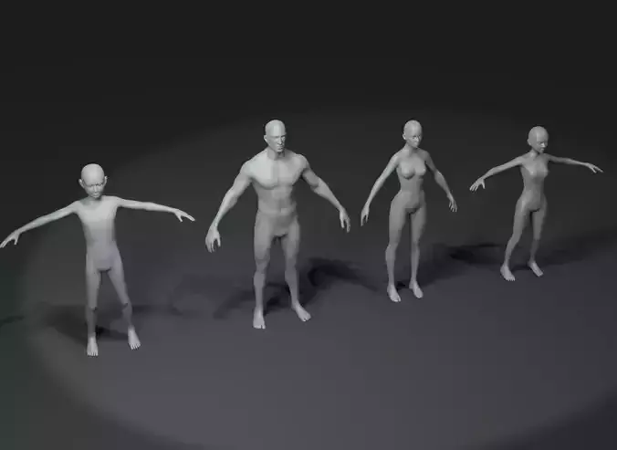 Human Body Base Mesh 3D Model Family Pack 10k Polygons 3D Model Collection