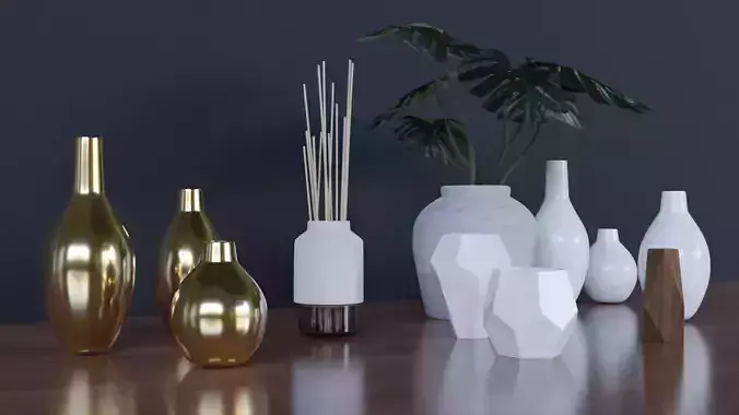 Decorative vases with monstera plant