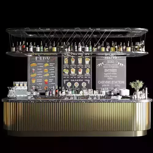 Bar counter with marble and alcohol