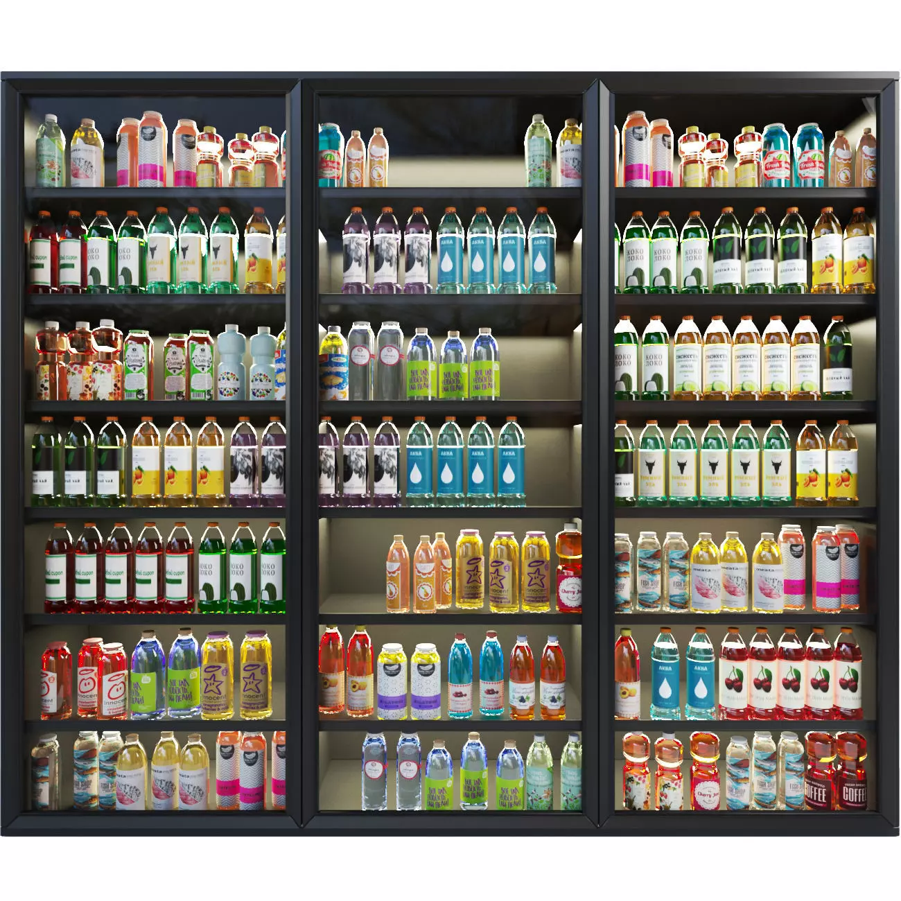 Large fridge with drinks 3D model