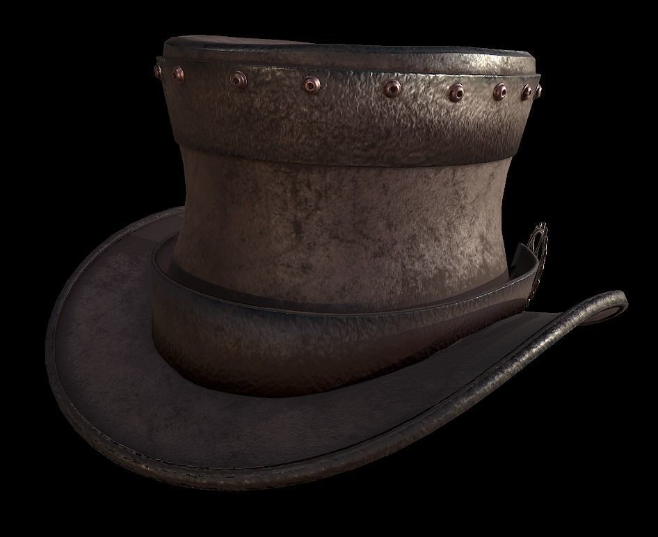 Steampunk hat low poly 6 texture options and high poly Low-poly 3D model_22