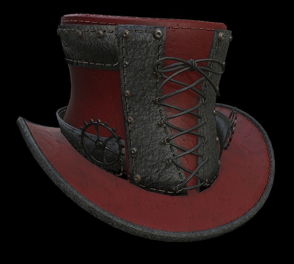 Steampunk hat low poly 6 texture options and high poly Low-poly 3D model_38