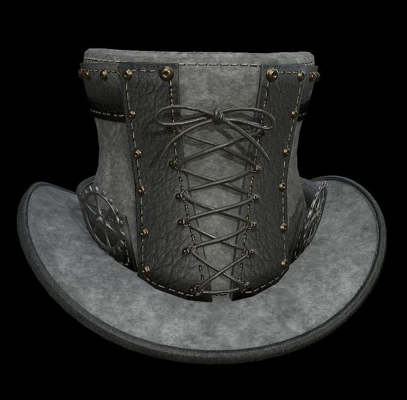 Steampunk hat low poly 6 texture options and high poly Low-poly 3D model_31