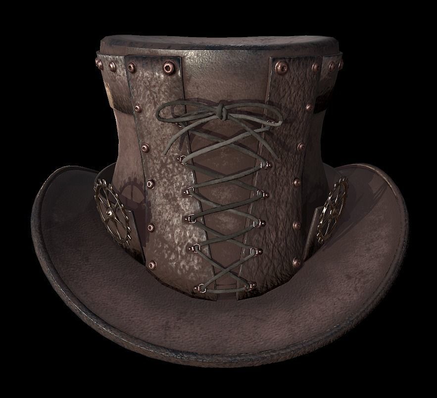 Steampunk hat low poly 6 texture options and high poly Low-poly 3D model_17