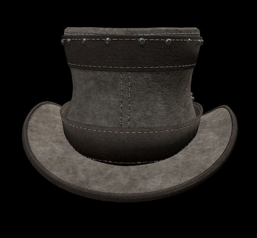 Steampunk hat low poly 6 texture options and high poly Low-poly 3D model_12