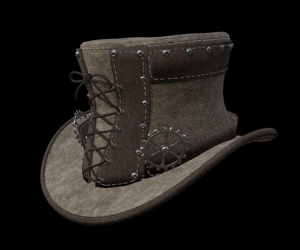 Steampunk hat low poly 6 texture options and high poly Low-poly 3D model_13