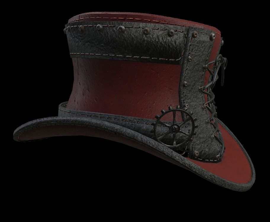 Steampunk hat low poly 6 texture options and high poly Low-poly 3D model_40