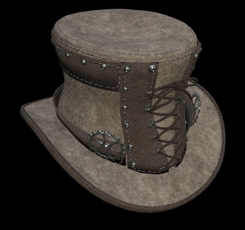Steampunk hat low poly 6 texture options and high poly Low-poly 3D model_14