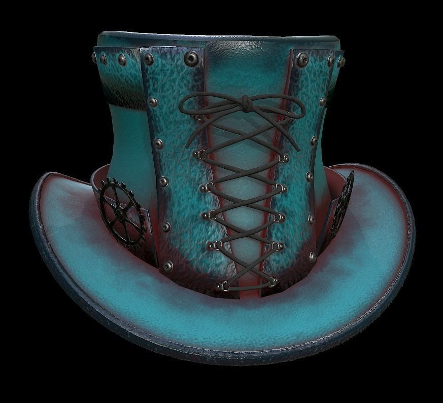 Steampunk hat low poly 6 texture options and high poly Low-poly 3D model_16