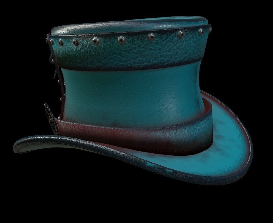 Steampunk hat low poly 6 texture options and high poly Low-poly 3D model_28
