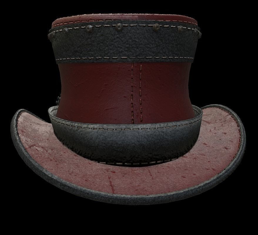 Steampunk hat low poly 6 texture options and high poly Low-poly 3D model_32