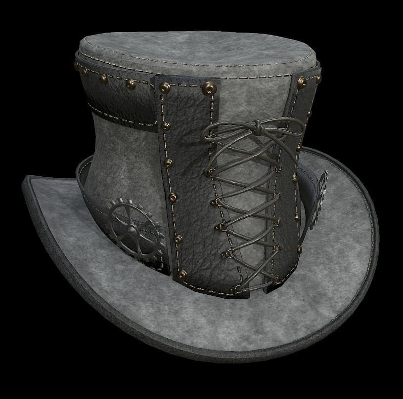 Steampunk hat low poly 6 texture options and high poly Low-poly 3D model_33