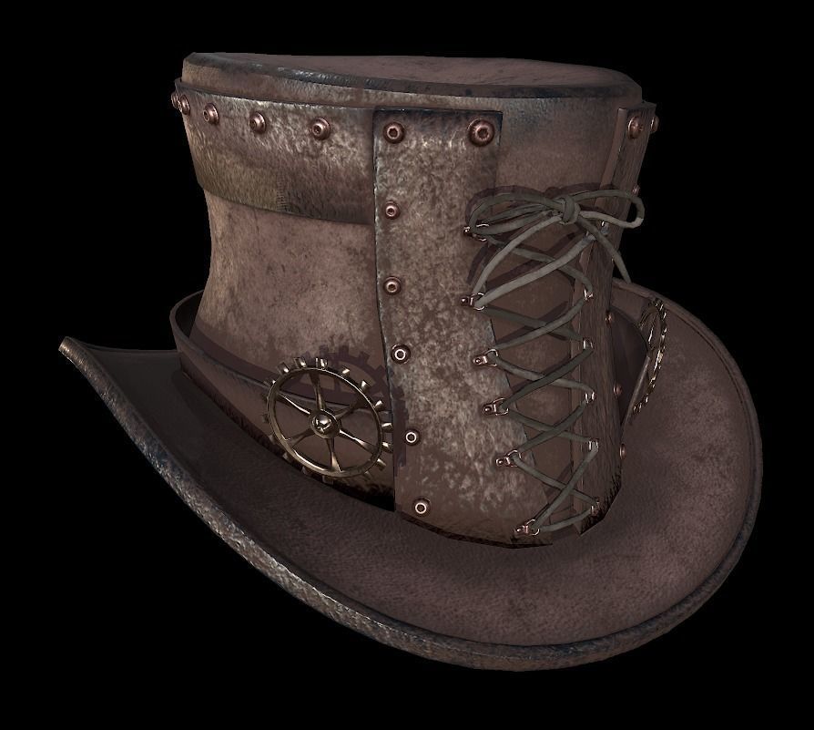Steampunk hat low poly 6 texture options and high poly Low-poly 3D model_18