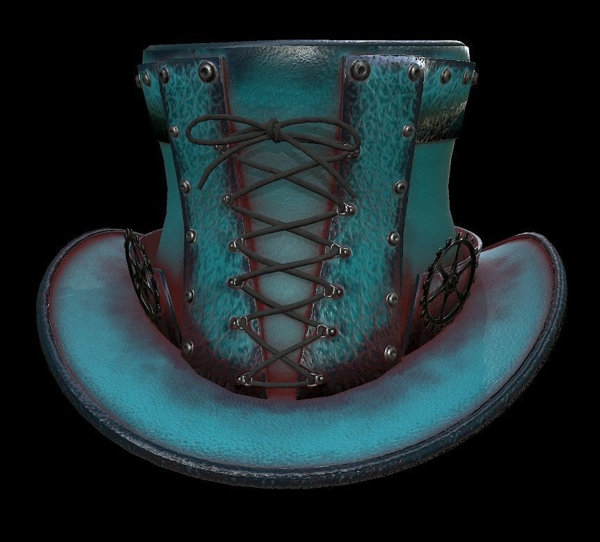 Steampunk hat low poly 6 texture options and high poly Low-poly 3D model_9