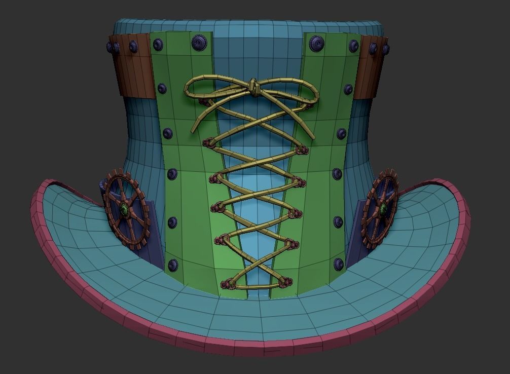 Steampunk hat low poly 6 texture options and high poly Low-poly 3D model_53