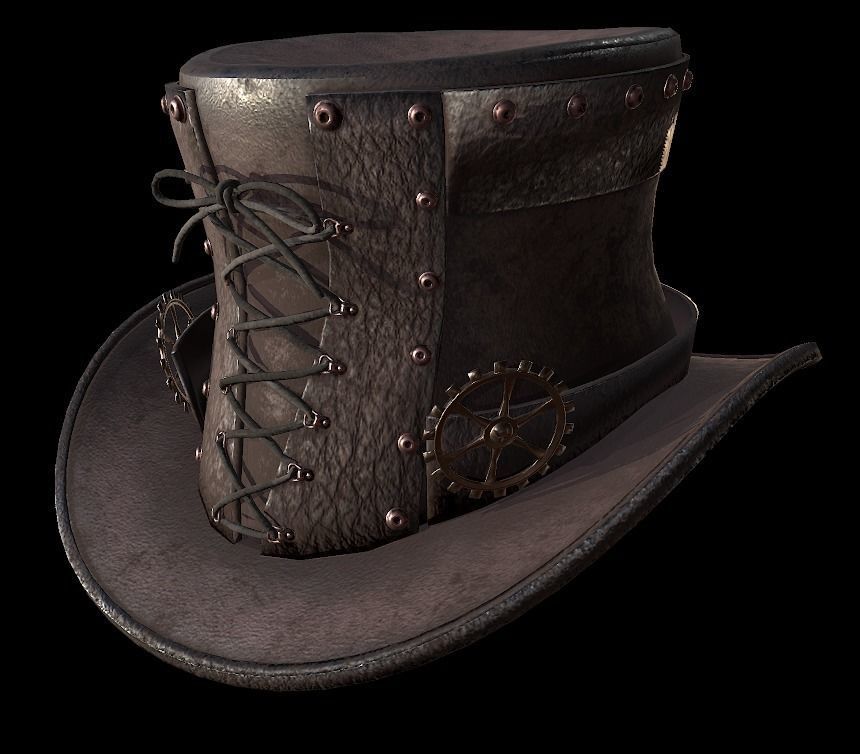 Steampunk hat low poly 6 texture options and high poly Low-poly 3D model_24