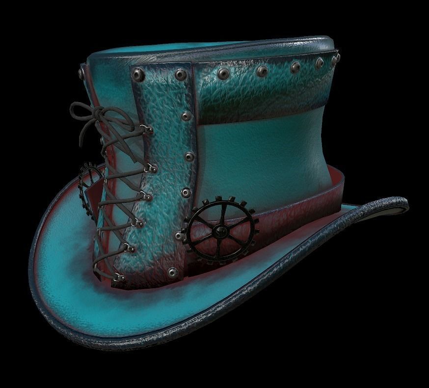 Steampunk hat low poly 6 texture options and high poly Low-poly 3D model_20