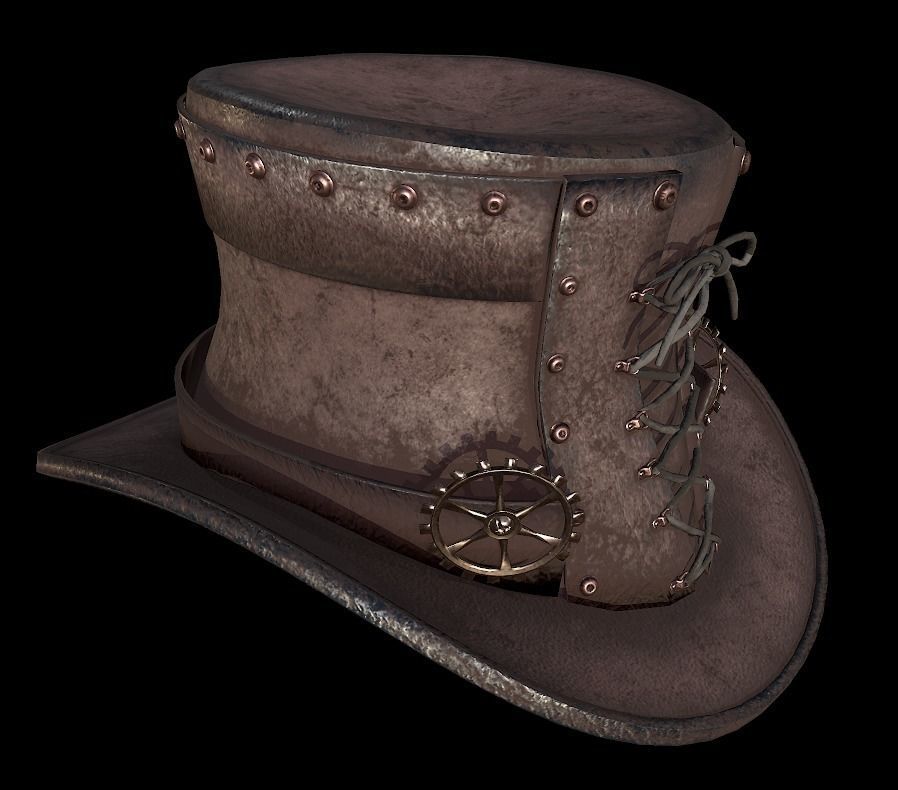 Steampunk hat low poly 6 texture options and high poly Low-poly 3D model_19