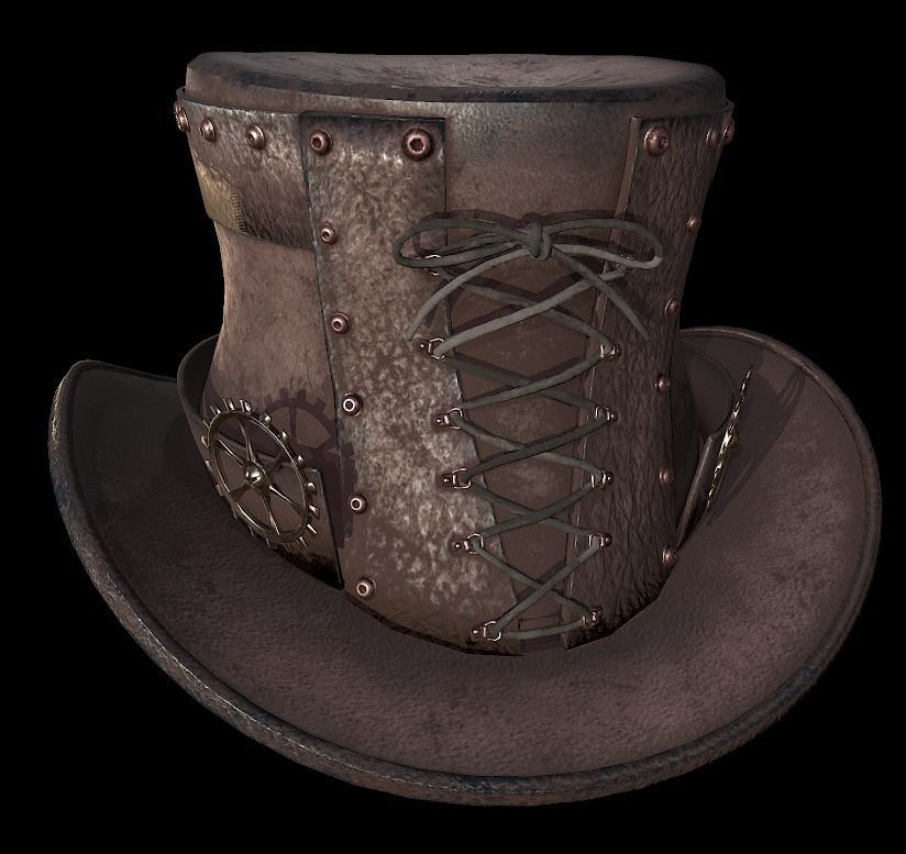 Steampunk hat low poly 6 texture options and high poly Low-poly 3D model_7