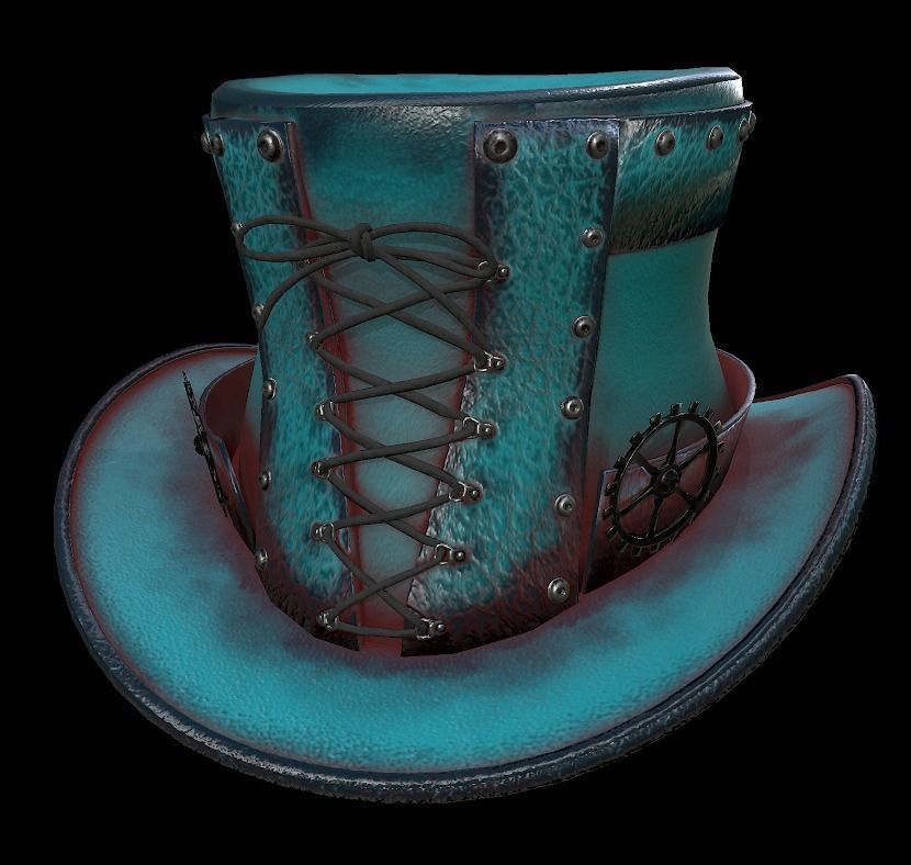 Steampunk hat low poly 6 texture options and high poly Low-poly 3D model_29