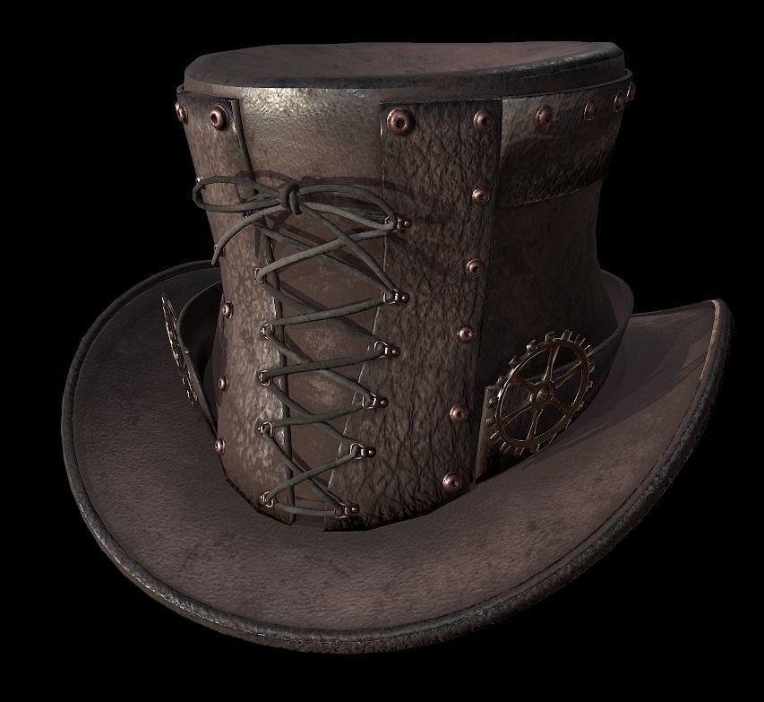 Steampunk hat low poly 6 texture options and high poly Low-poly 3D model_25