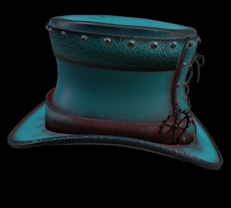Steampunk hat low poly 6 texture options and high poly Low-poly 3D model_26