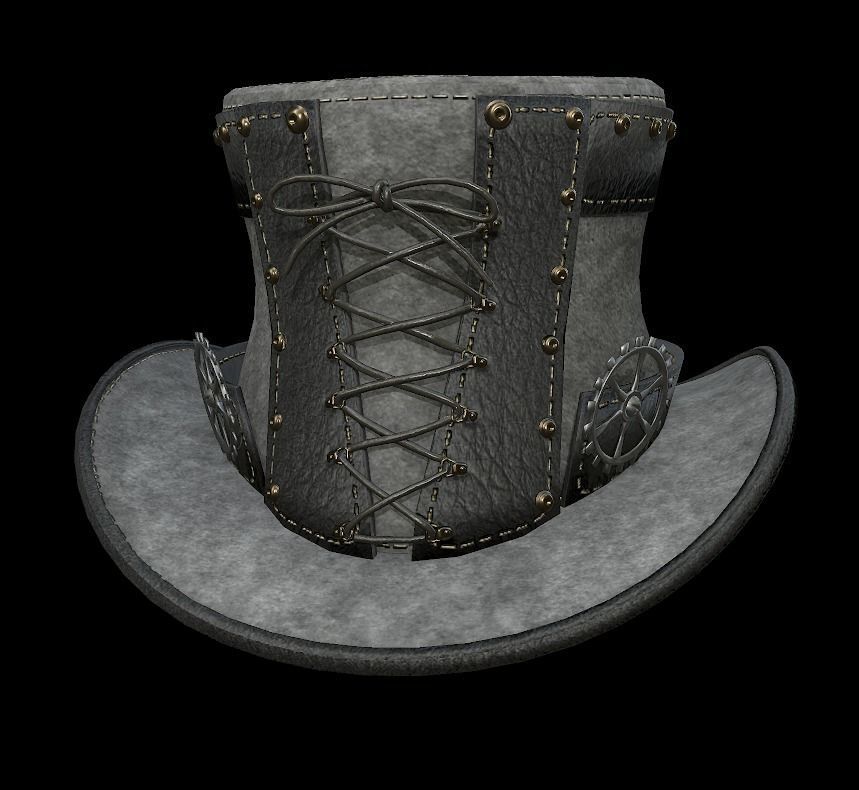 Steampunk hat low poly 6 texture options and high poly Low-poly 3D model_30