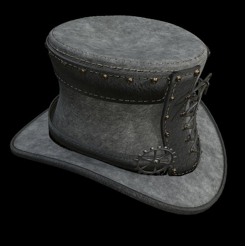 Steampunk hat low poly 6 texture options and high poly Low-poly 3D model_34