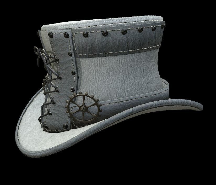 Steampunk hat low poly 6 texture options and high poly Low-poly 3D model_49