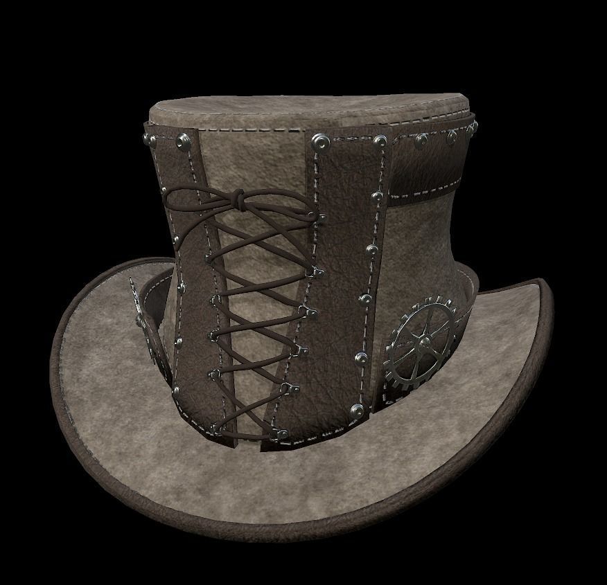 Steampunk hat low poly 6 texture options and high poly Low-poly 3D model_10