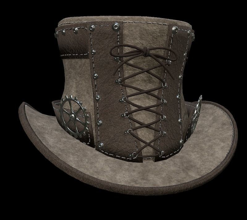 Steampunk hat low poly 6 texture options and high poly Low-poly 3D model_15