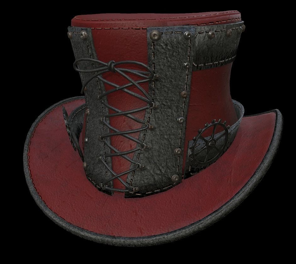 Steampunk hat low poly 6 texture options and high poly Low-poly 3D model_27