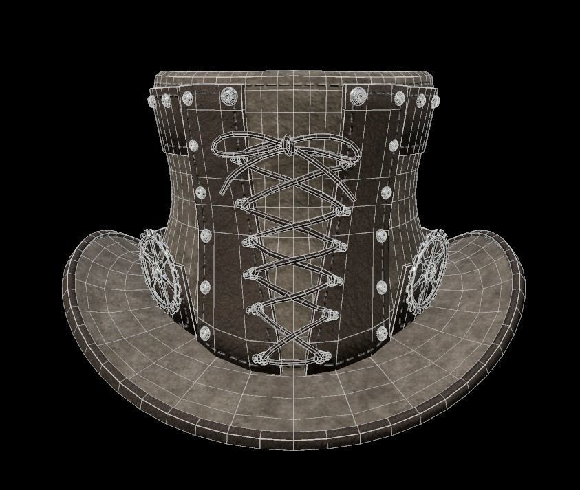 Steampunk hat low poly 6 texture options and high poly Low-poly 3D model_43