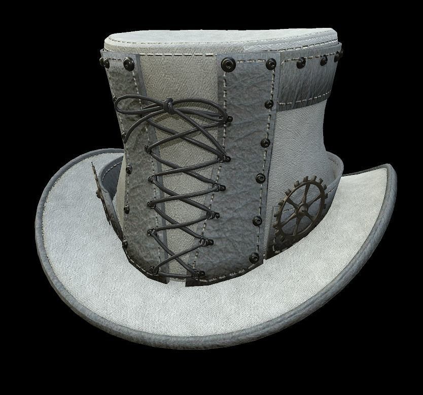 Steampunk hat low poly 6 texture options and high poly Low-poly 3D model_45