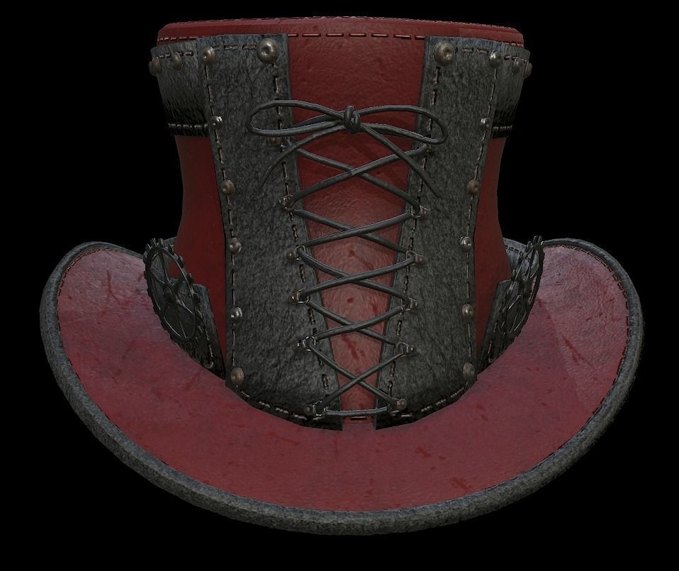 Steampunk hat low poly 6 texture options and high poly Low-poly 3D model_37