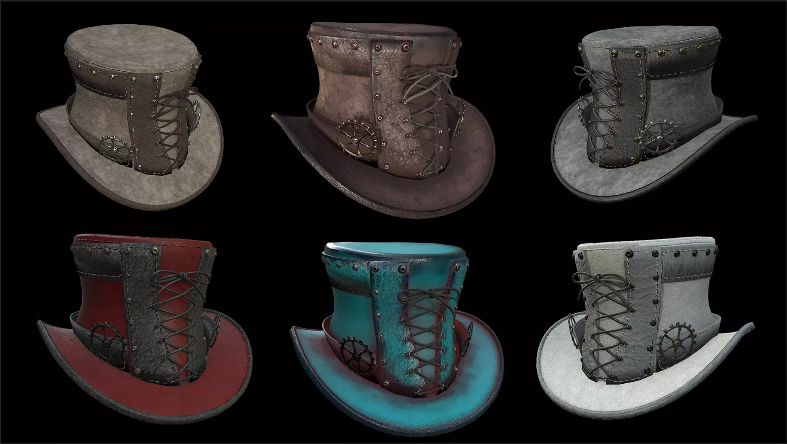 Steampunk hat low poly 6 texture options and high poly Low-poly 3D model_0