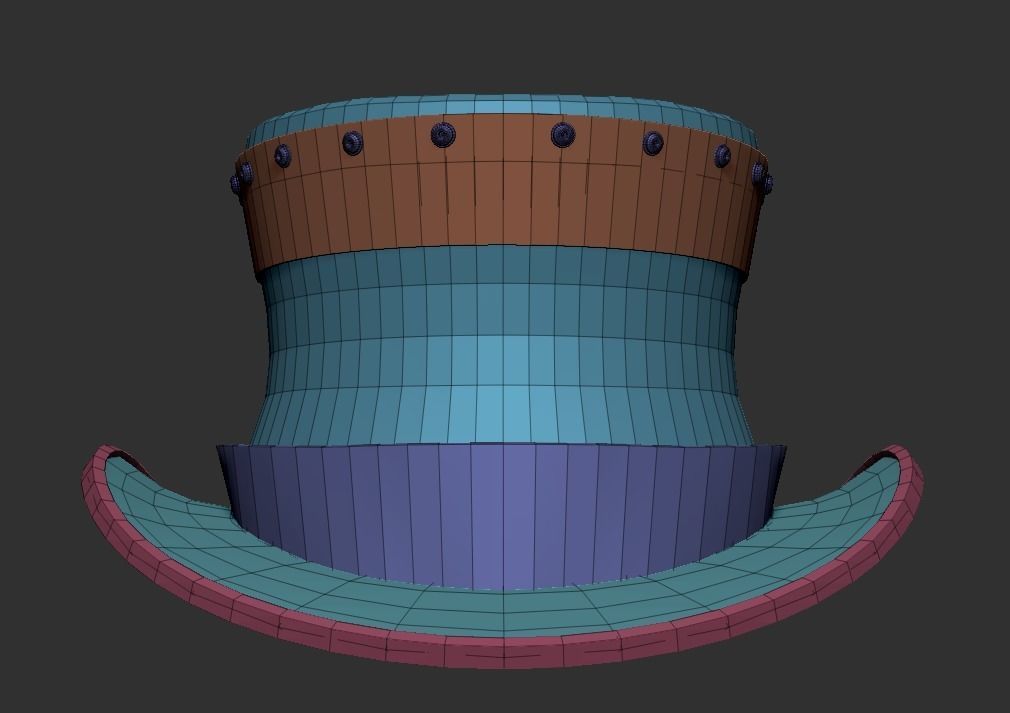 Steampunk hat low poly 6 texture options and high poly Low-poly 3D model_51