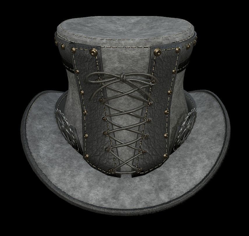Steampunk hat low poly 6 texture options and high poly Low-poly 3D model_36