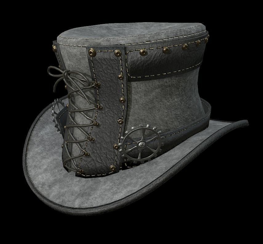 Steampunk hat low poly 6 texture options and high poly Low-poly 3D model_21