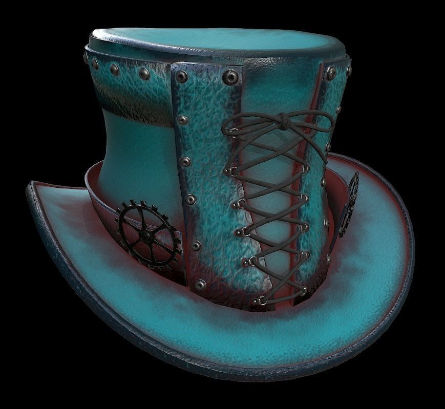 Steampunk hat low poly 6 texture options and high poly Low-poly 3D model_11